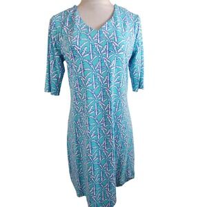 Lulu B Womens S Blue White Geometric Print Sheath Dress Golf Colorful Stretch